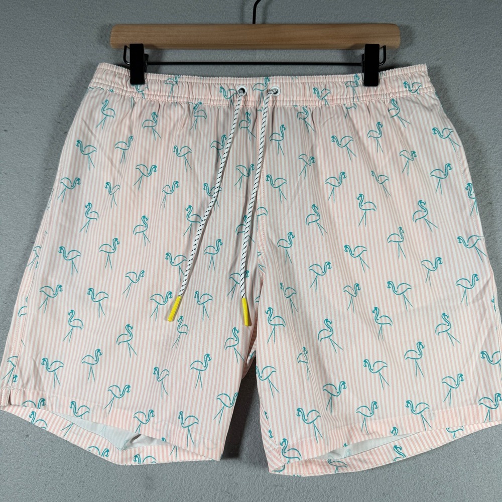 Bonobos Men Flamingo Stripe Swim Trunks Pink Teal 7 Inch Inseam BSM10930N Size M